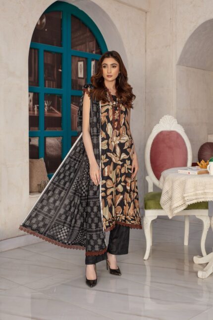 Regal- 03 Piece Unstitched Digital Print with Lawn Dupatta